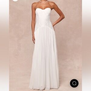 NWT Lulus White Embroidered Pleated Strapless Maxi Dress